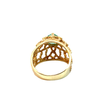 14K Yellow Gold Emerald Floral Filigree Ring – Vintage Domed Design
