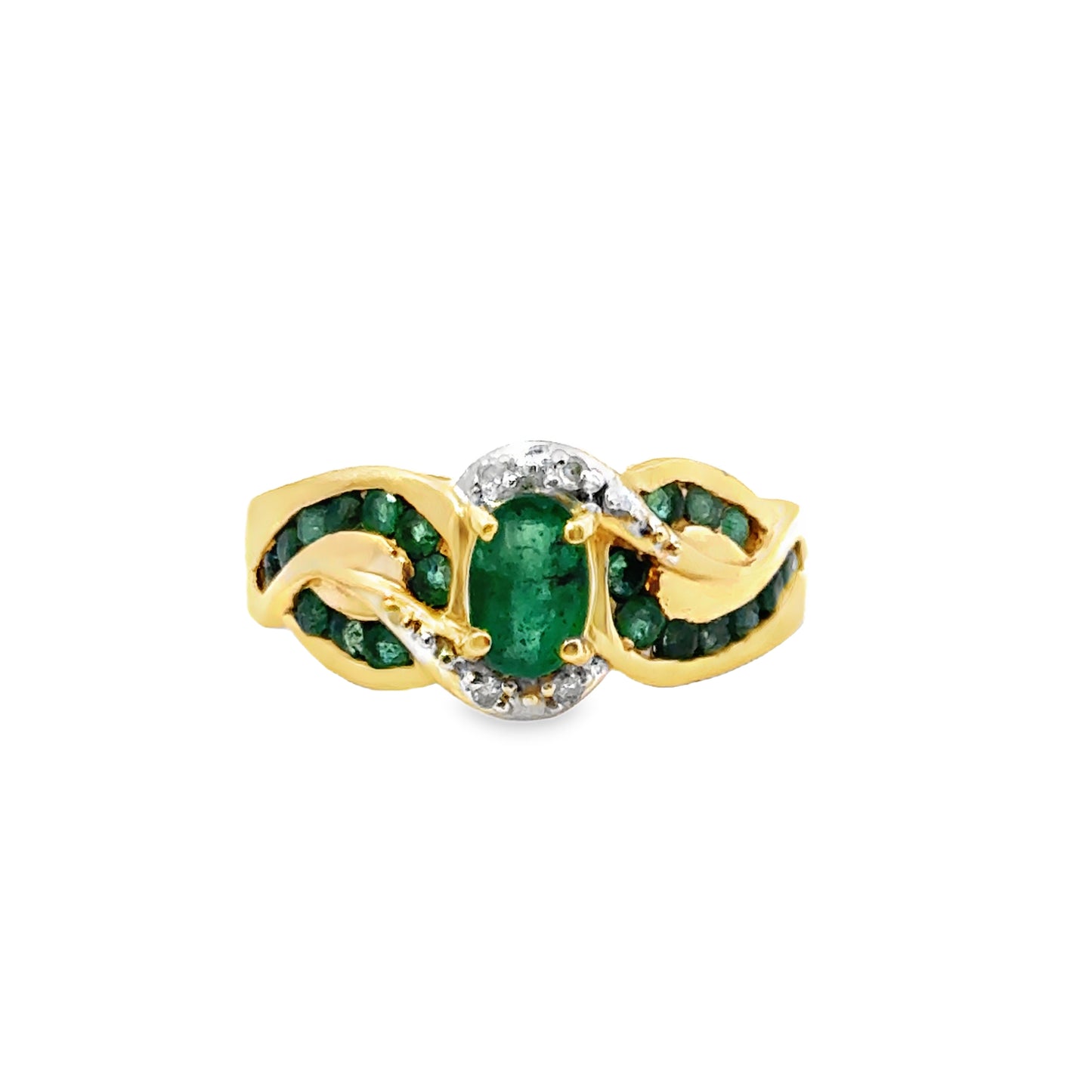 14K Yellow Gold Emerald Leaf Swirl Ring