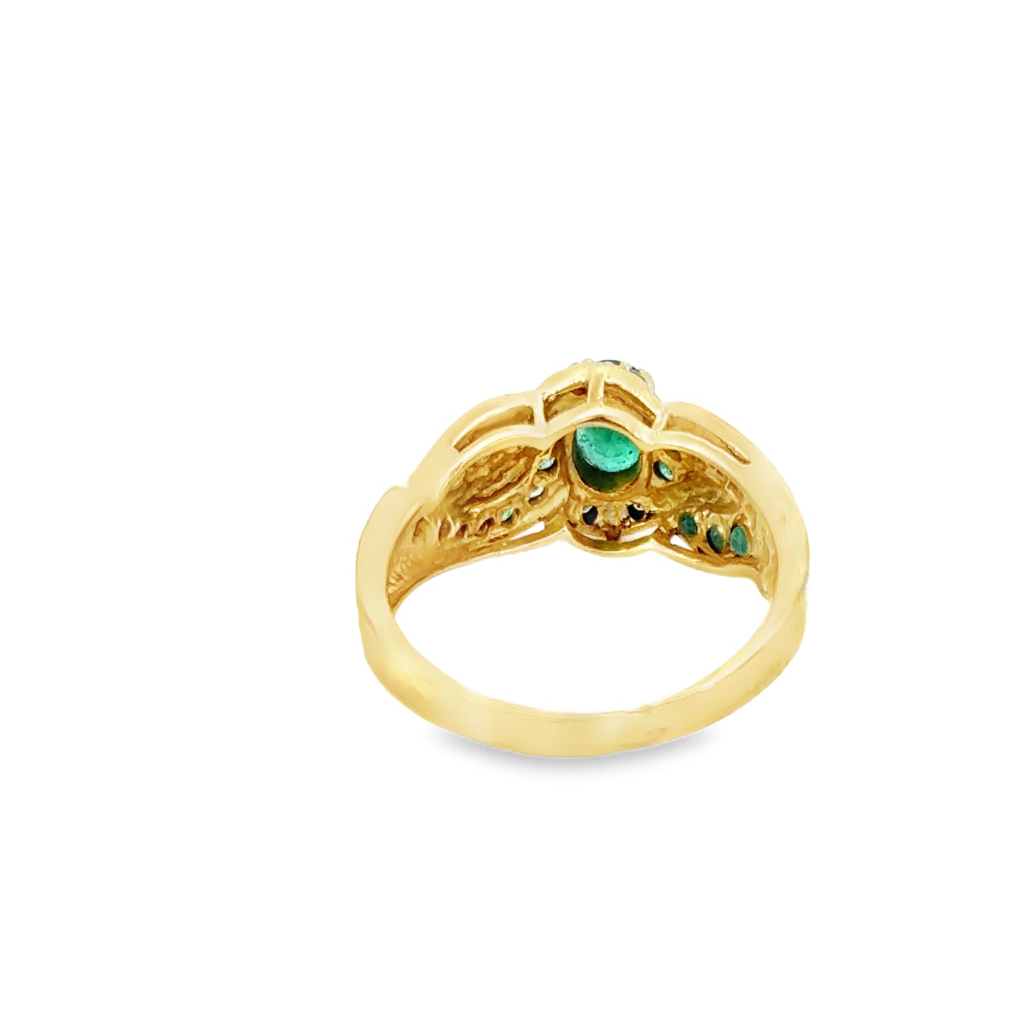 14K Yellow Gold Emerald Leaf Swirl Ring