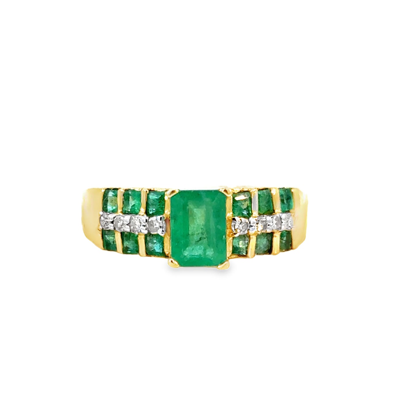 14K Yellow Gold Emerald & Diamond Band Ring