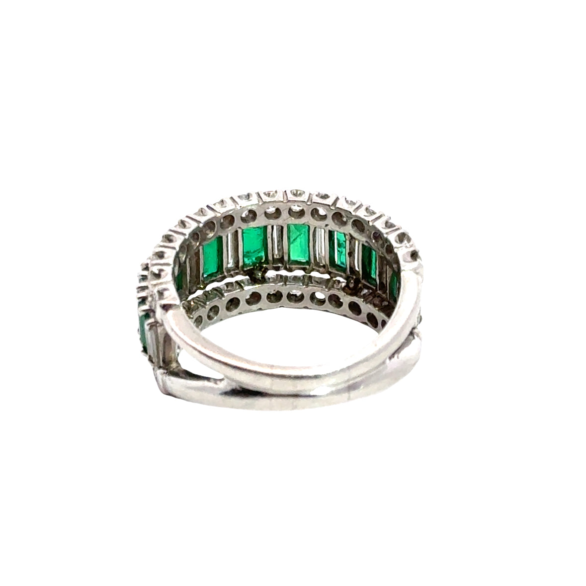 Platinum Emerald and Diamond Multi-Row Band Ring – Exquisite Fine Jewelry