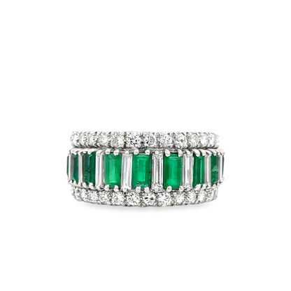 Platinum Emerald and Diamond Multi-Row Band Ring – Exquisite Fine Jewelry