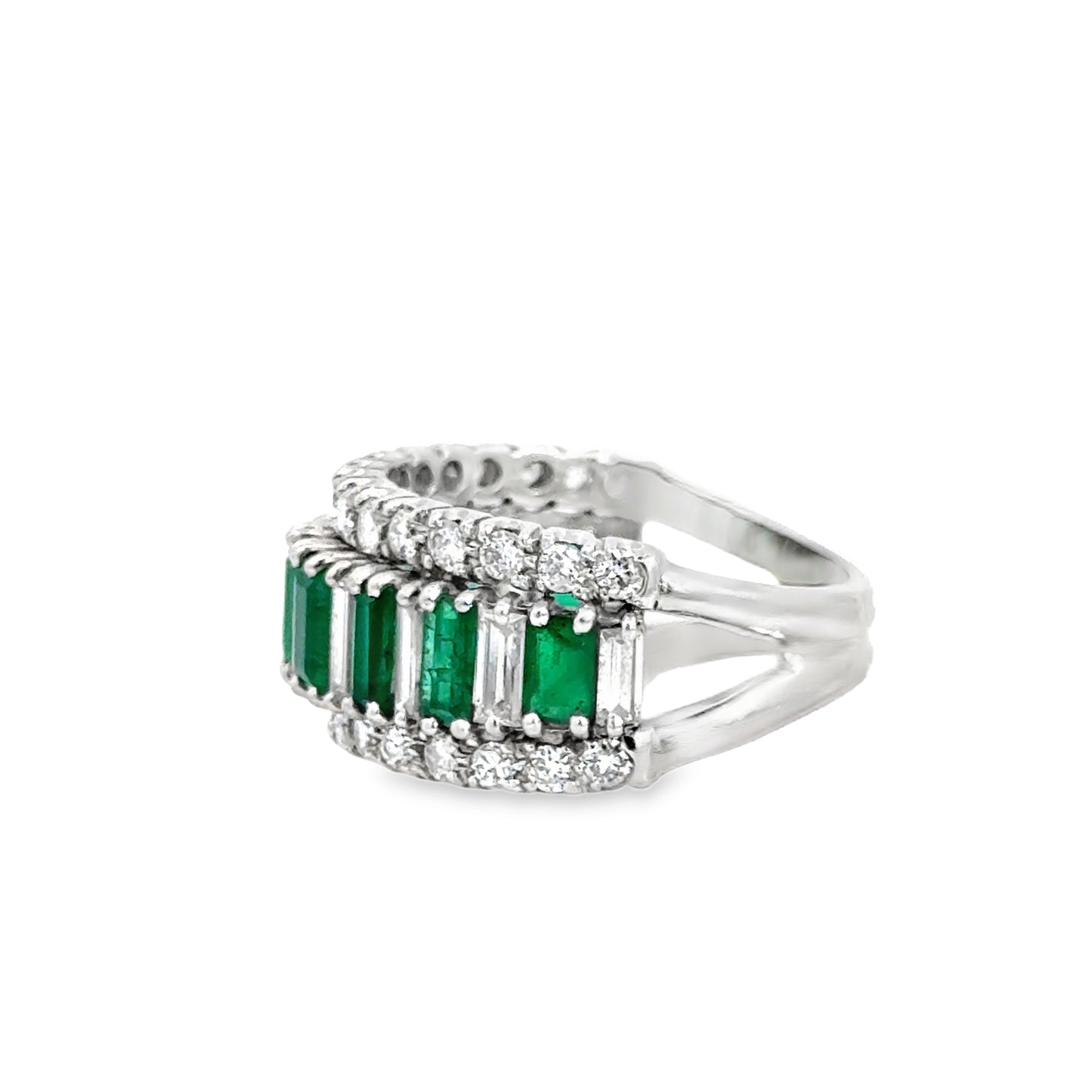 Platinum Emerald and Diamond Multi-Row Band Ring – Exquisite Fine Jewelry