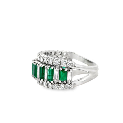 Platinum Emerald and Diamond Multi-Row Band Ring – Exquisite Fine Jewelry