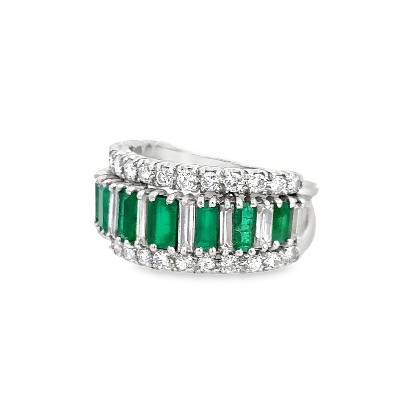 Platinum Emerald and Diamond Multi-Row Band Ring – Exquisite Fine Jewelry