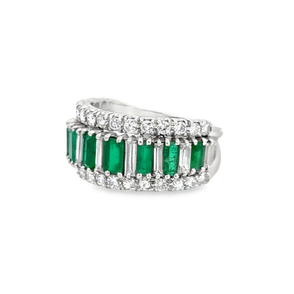 Platinum Emerald and Diamond Multi-Row Band Ring – Exquisite Fine Jewelry