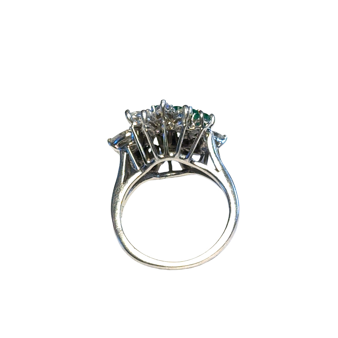 Platinum Emerald & Diamond Cluster Ring – Marquise Diamond Floral Design