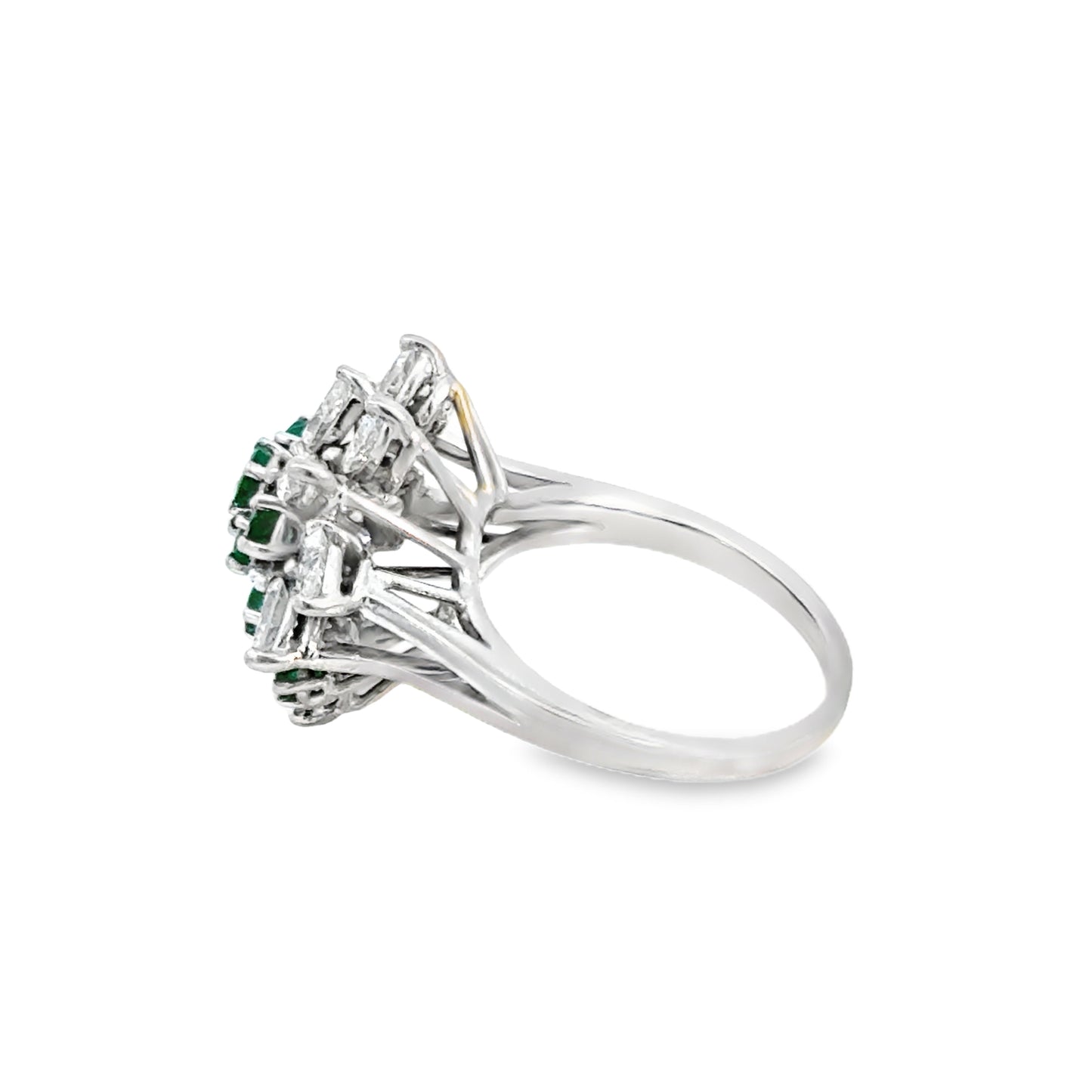 Platinum Emerald & Diamond Cluster Ring – Marquise Diamond Floral Design