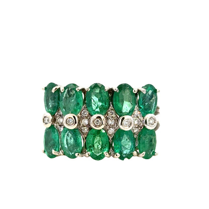18K White Gold Luxury Emerald Statement Band with Diamonds