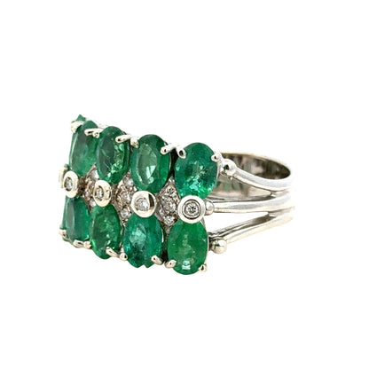 18K White Gold Luxury Emerald Statement Band with Diamonds
