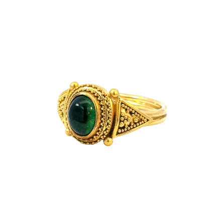 18K/22K Gold Vintage Emerald Cabochon Ring with Ornate Detail