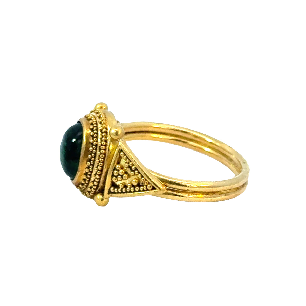18K/22K Gold Vintage Emerald Cabochon Ring with Ornate Detail