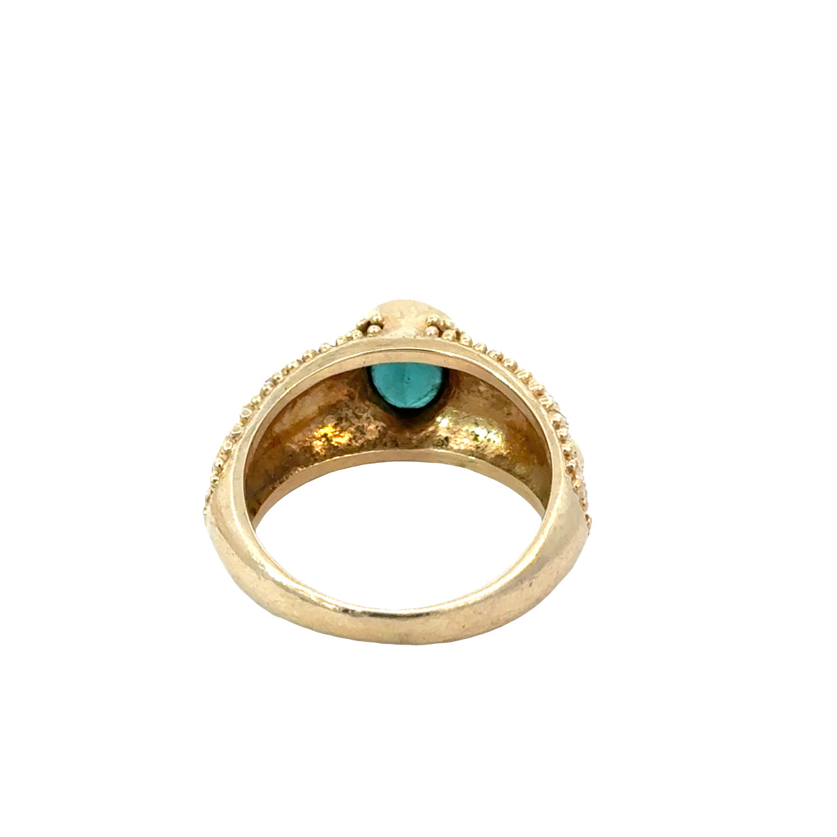 14K Yellow Gold Vintage Bezel-Set Tourmaline Ring with Ornate Detail