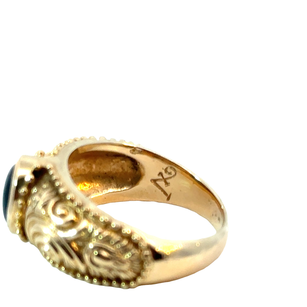 14K Yellow Gold Vintage Bezel-Set Tourmaline Ring with Ornate Detail