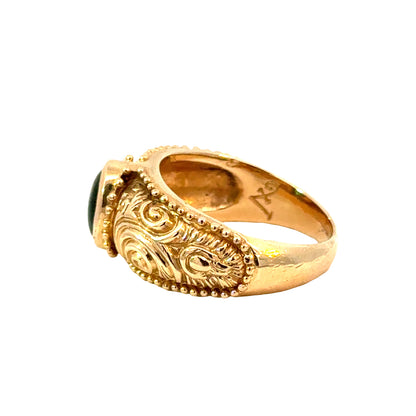 14K Yellow Gold Vintage Bezel-Set Tourmaline Ring with Ornate Detail
