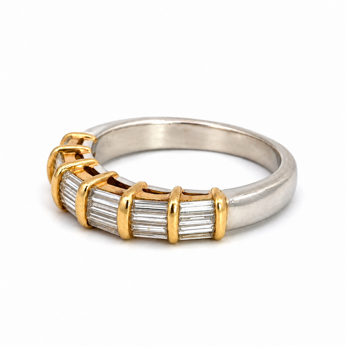 Platinum & 18K Yellow Gold Baguette Diamond Band