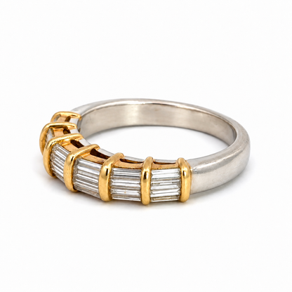 Platinum & 18K Yellow Gold Baguette Diamond Band