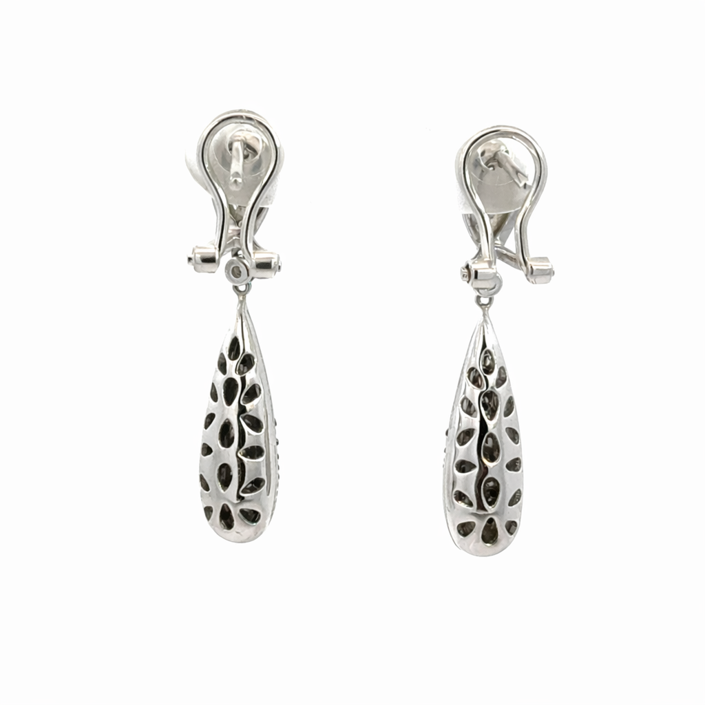 14K White Gold Black & White Diamond Drop Earrings French Clip
