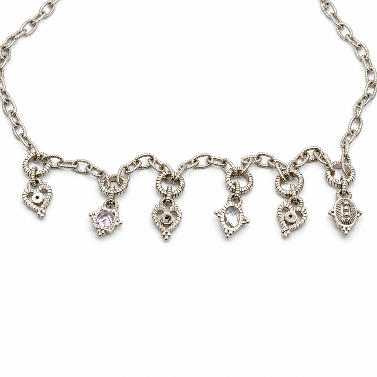 Judith Ripka 18K White Gold Diamond & Pastel Gemstone Six-Charm Necklace, 16.5 Inches