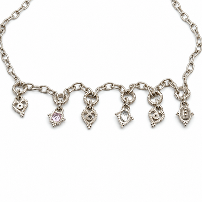 Judith Ripka 18K White Gold Diamond & Pastel Gemstone Six-Charm Necklace, 16.5 Inches
