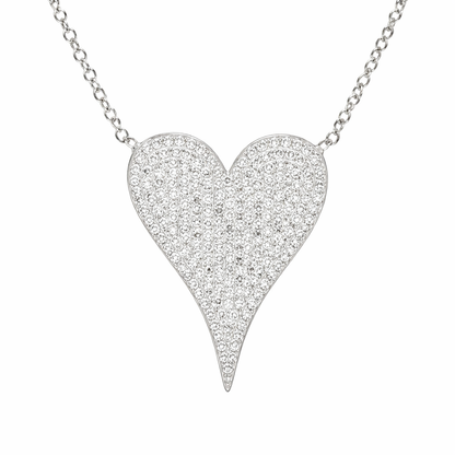 14K White Gold Pavé Diamond Heart Necklace – Adjustable 15–18”