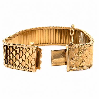 Vintage 1950s Retro 18K Rose Gold Articulated Scale Bracelet