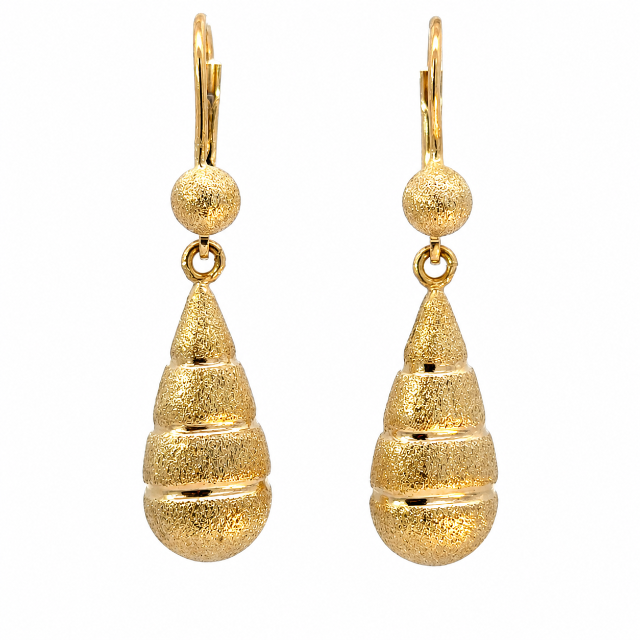 14K Gold Matte Textured Teardrop Dangle Earrings