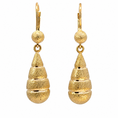 14K Gold Matte Textured Teardrop Dangle Earrings
