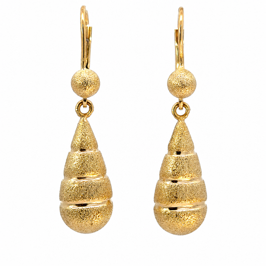 14K Gold Matte Textured Teardrop Dangle Earrings