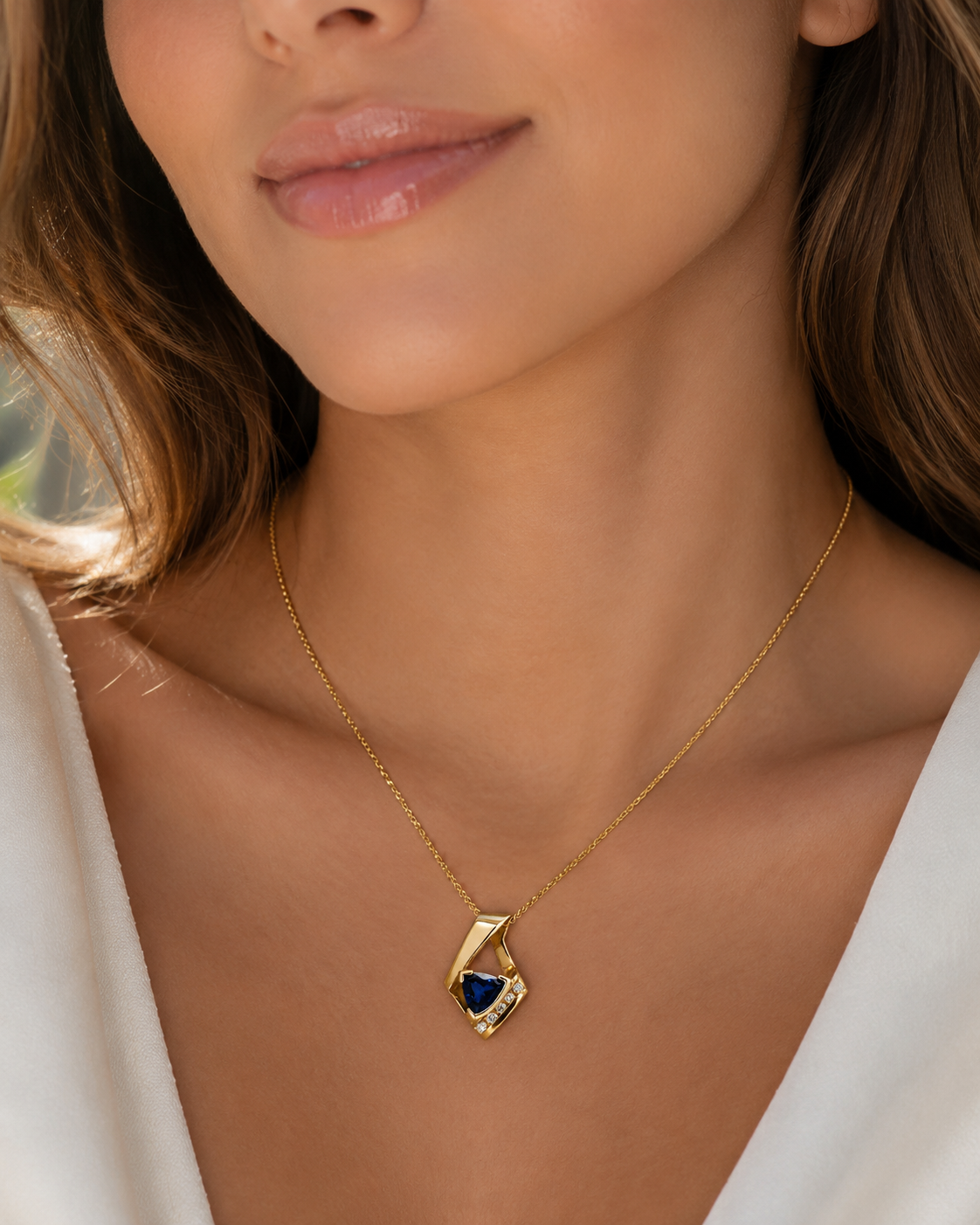 14K Yellow Gold Tanzanite Diamond Geometric Pendant