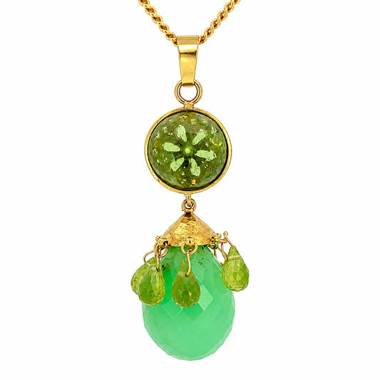 18K Yellow Gold Peridot Tassel Pendant