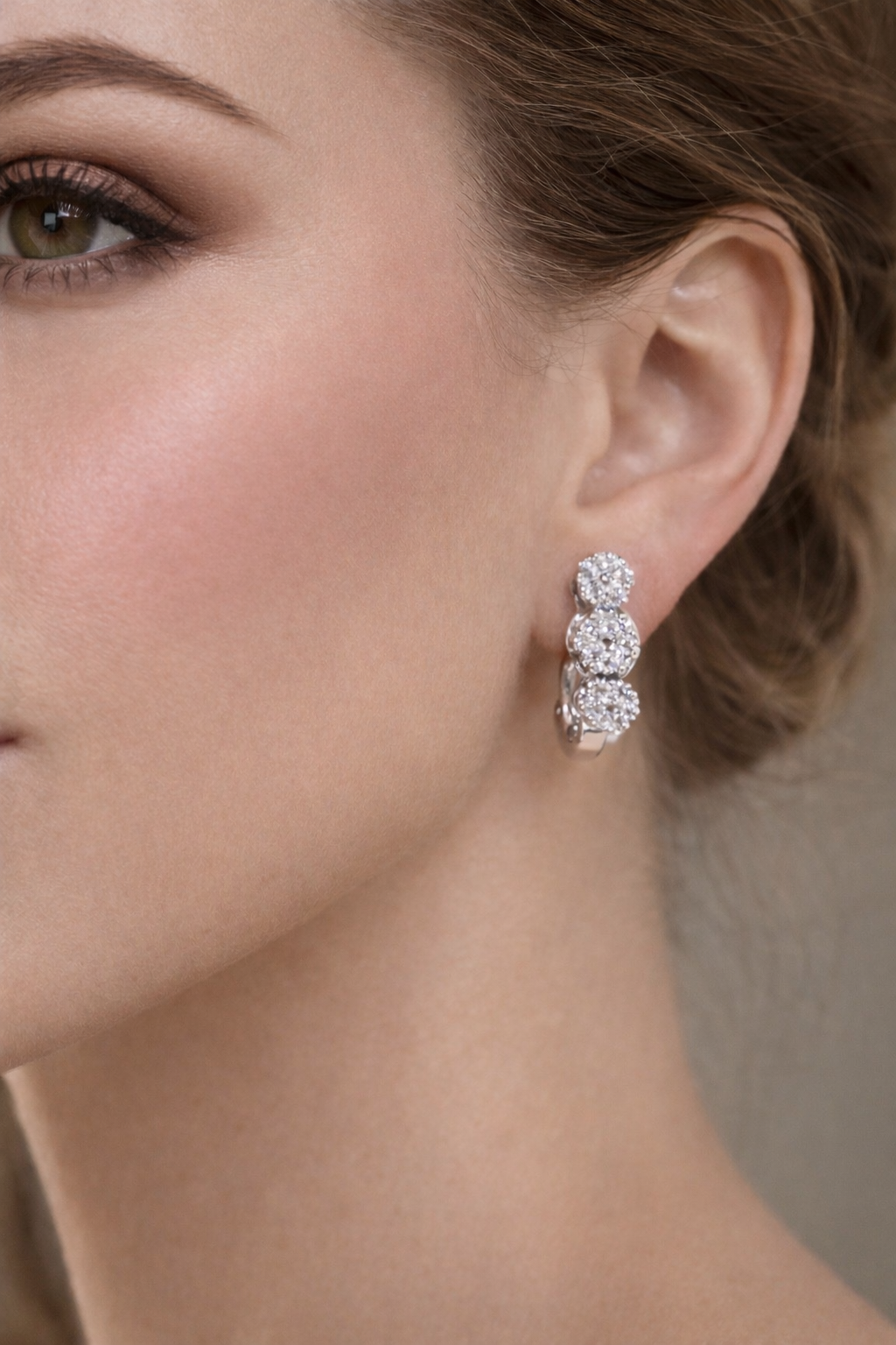 18K White Gold Three Diamond Cluster Earrings