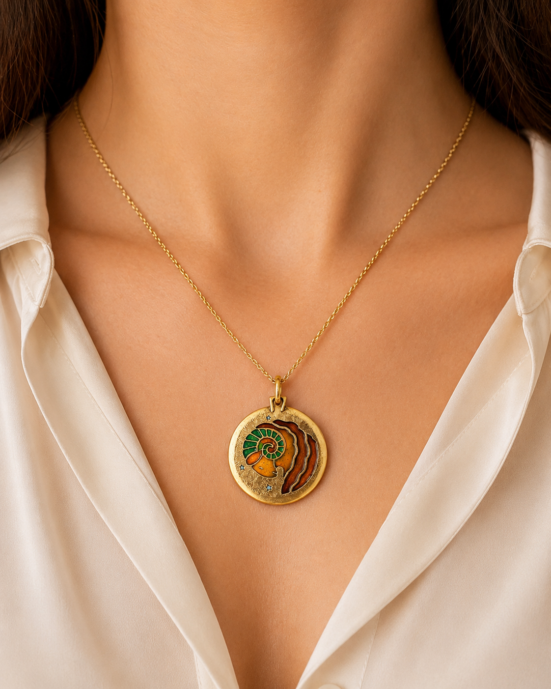 18K Yellow Gold Enamel Zodiac Pendant