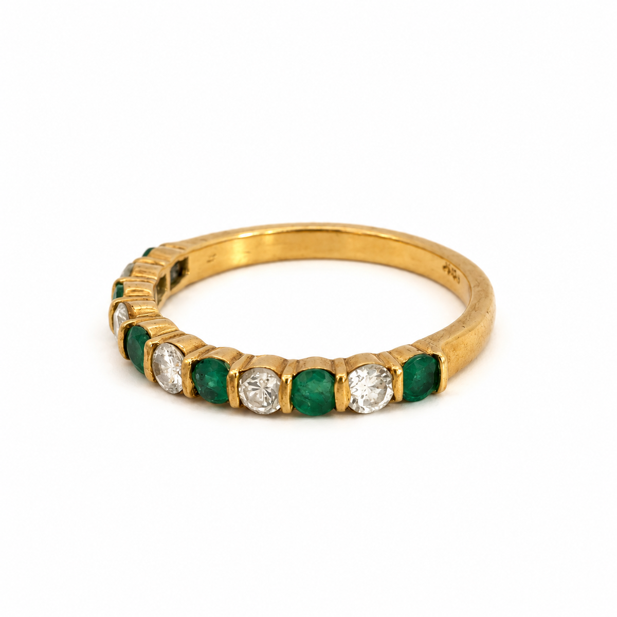18K Yellow Gold Emerald and Diamond Band Ring