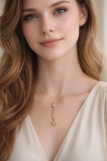 Antique 14K Gold Diamond Drop Necklace