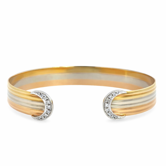 18K Tri-Color Gold Diamond Bangle Bracelet