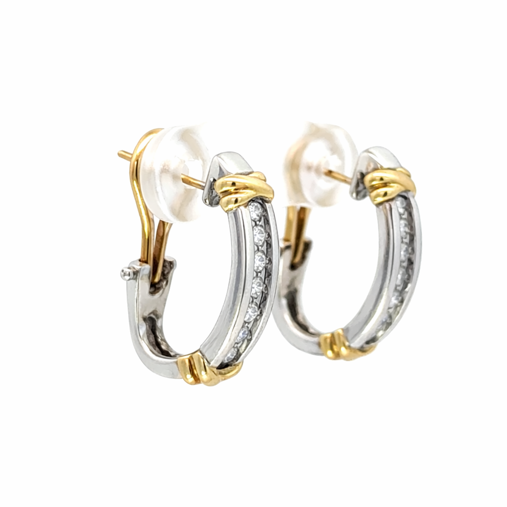 14K Two-Tone Diamond Huggie Hoop Earrings