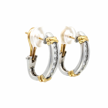 14K Two-Tone Diamond Huggie Hoop Earrings