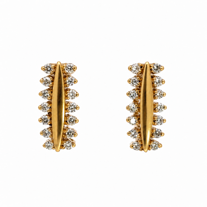 Estate 18K Gold Earrings with Diamond Borders