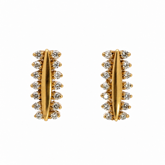 Estate 18K Gold Earrings with Diamond Borders