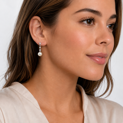 Classic White Gold Diamond & Pearl Drop Earrings | Elegant Estate Jewelry