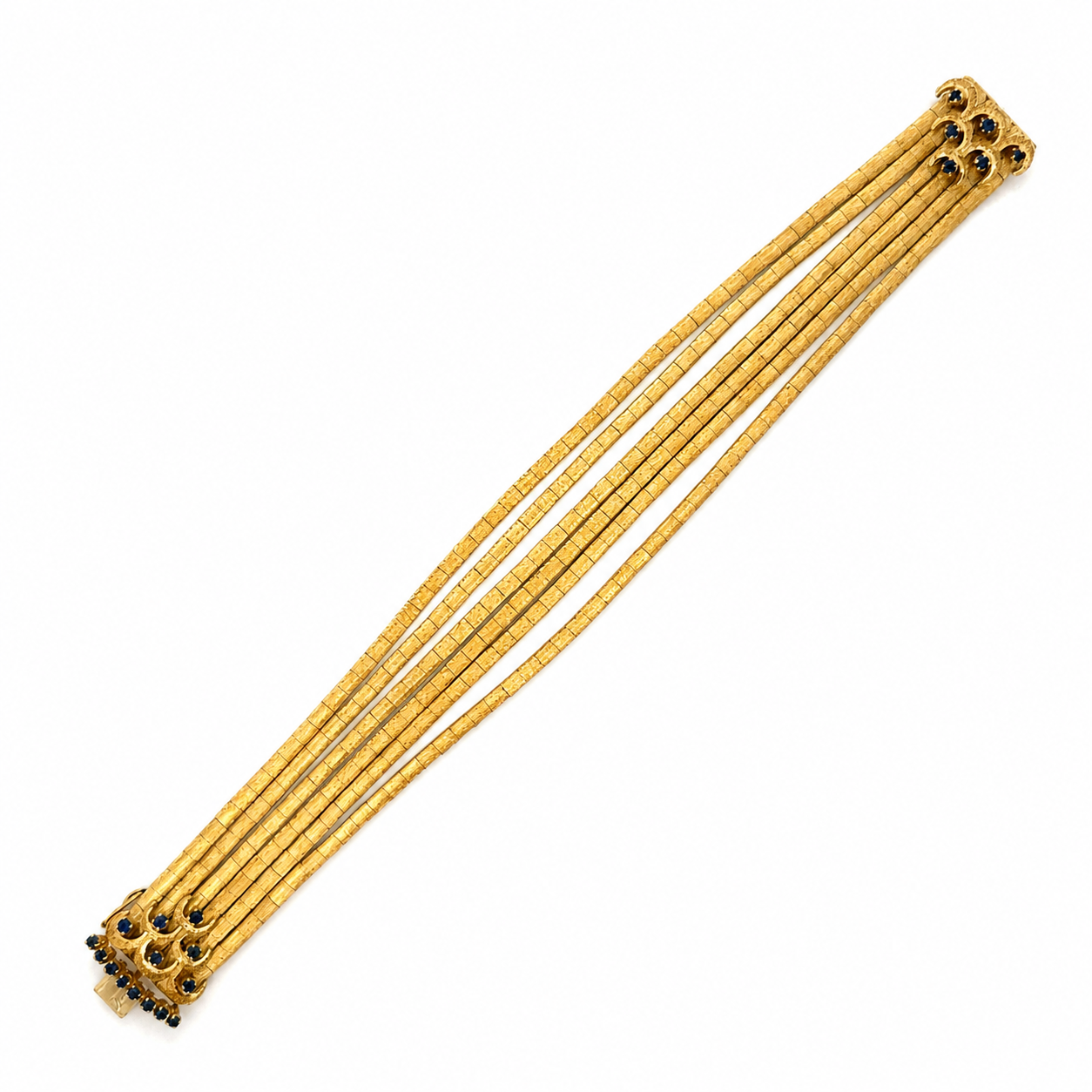 1950s Vintage 18K Yellow Gold Multi-Strand Sapphire Bracelet