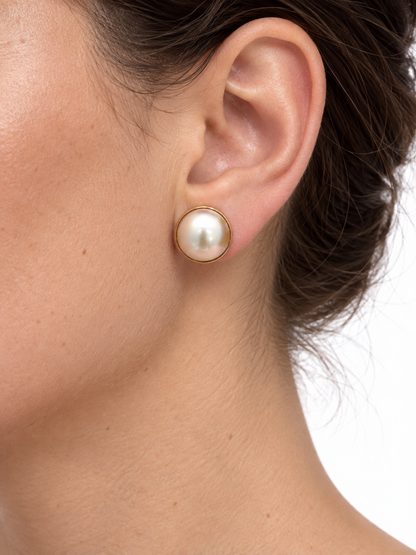 18K Yellow Gold Natural Pearl Clip-On Earrings with Comfort Pads