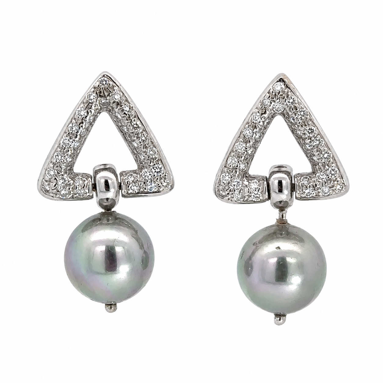 18K White Gold Diamond & Blue Pearl Drop Earrings