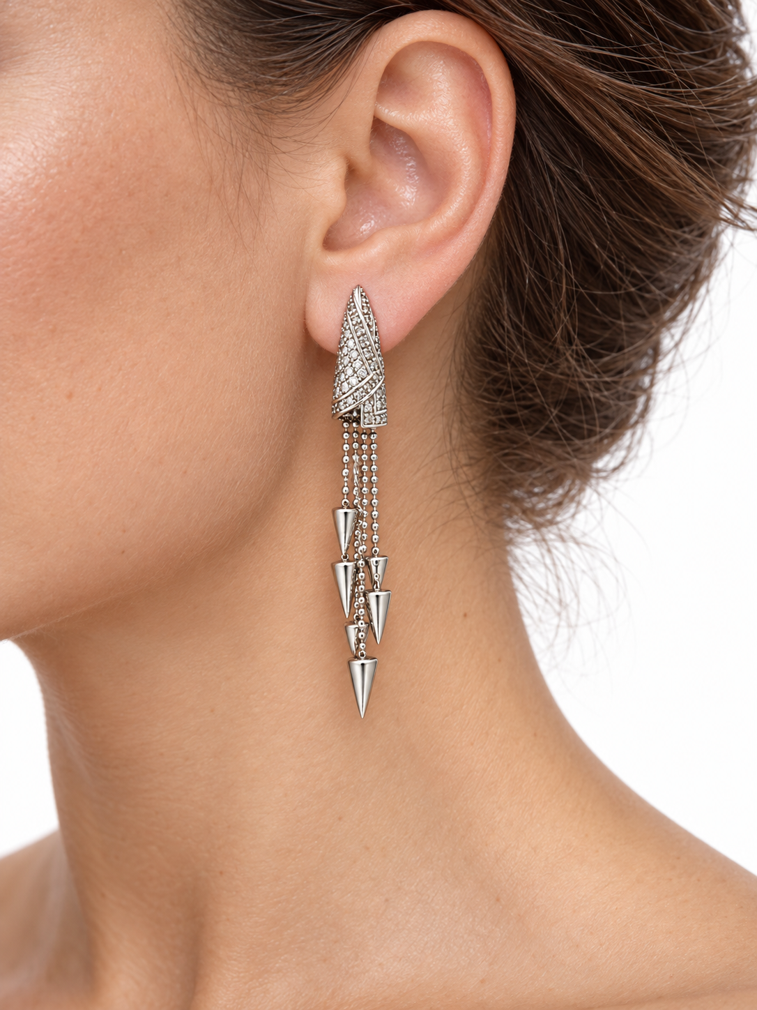 14K White Gold Diamond Tassel Earrings