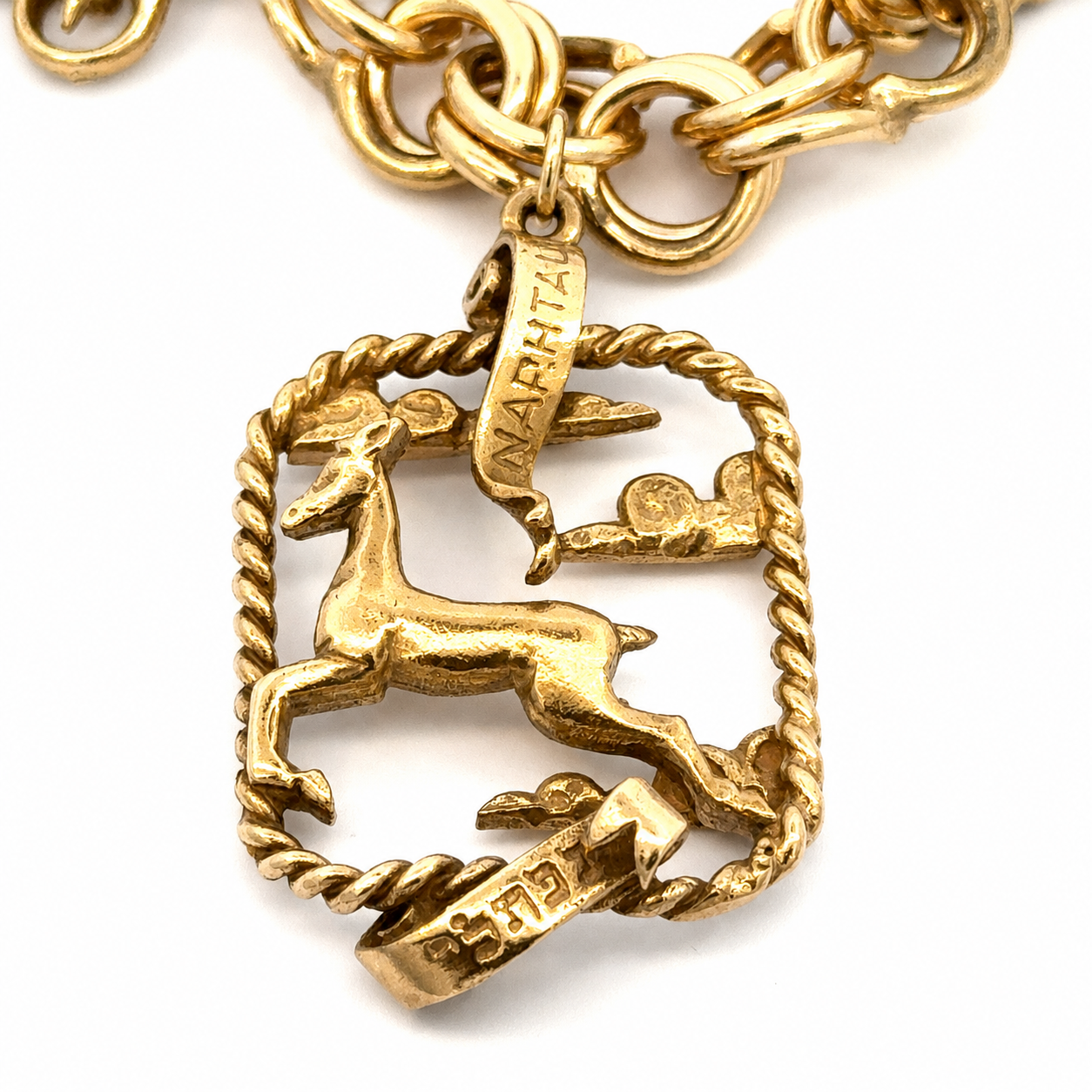 Vintage 14K Yellow Gold Twelve Tribes of Israel Charm Bracelet with 12 Large Gold Charms