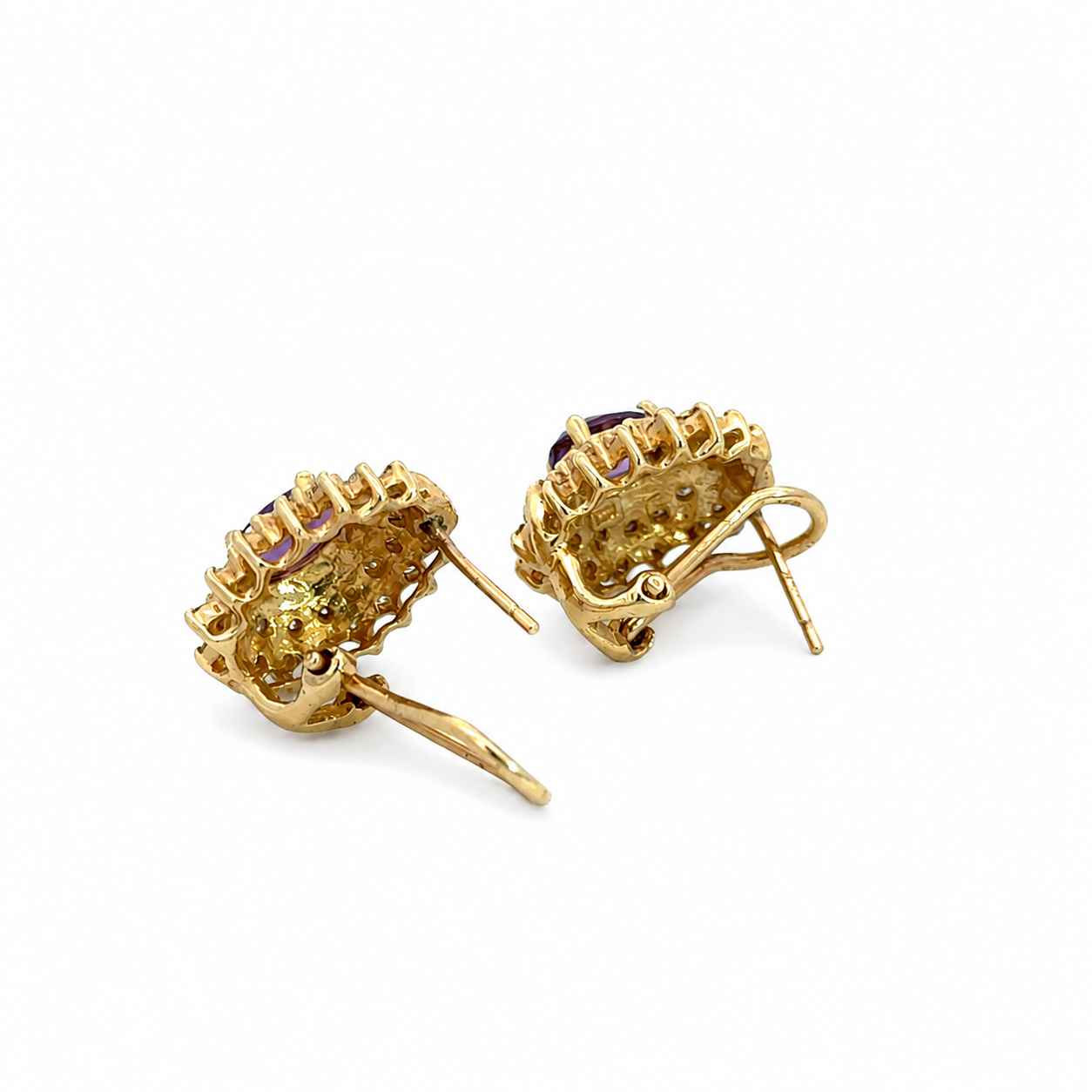 14K Yellow Gold Amethyst and Diamond Starburst Earrings