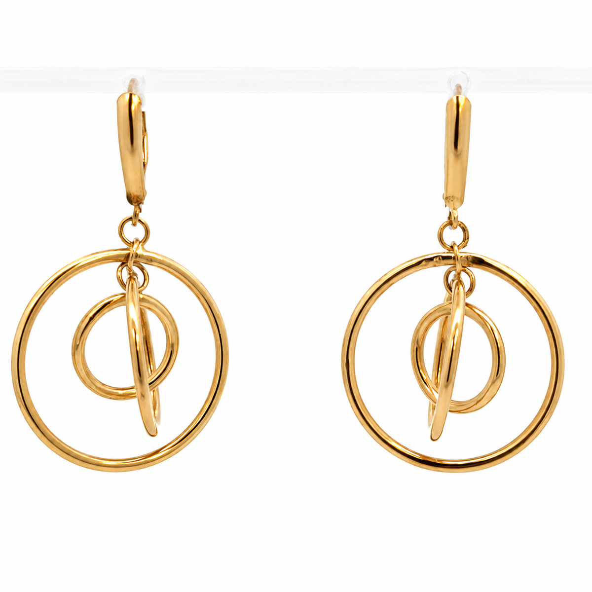 14K Yellow Gold Triple Circle Drop Earrings