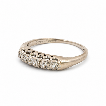 Antique 14K White Gold Diamond Band with Scalloped Settings