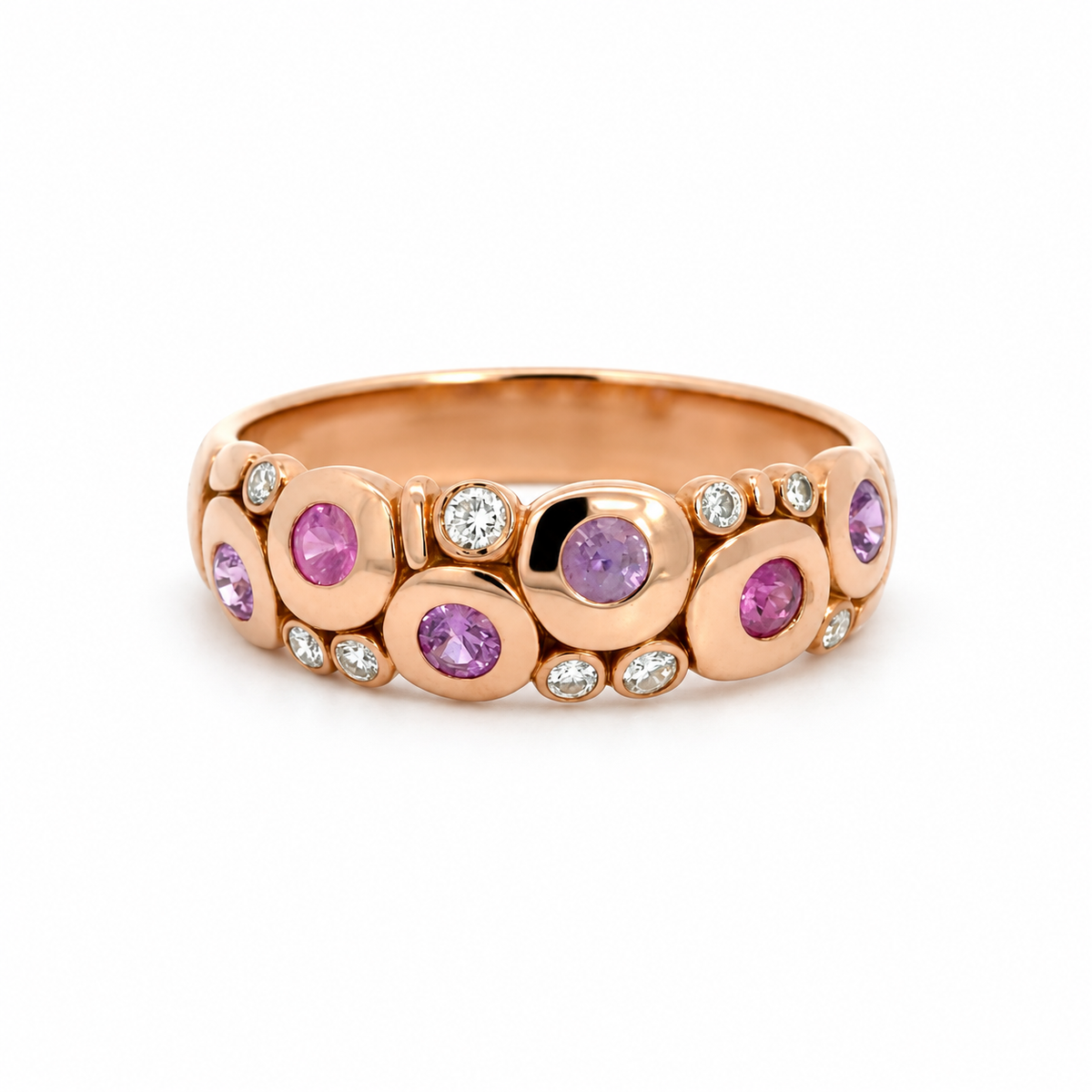 18K Rose Gold Ruby & Diamond Artistic Band Ring